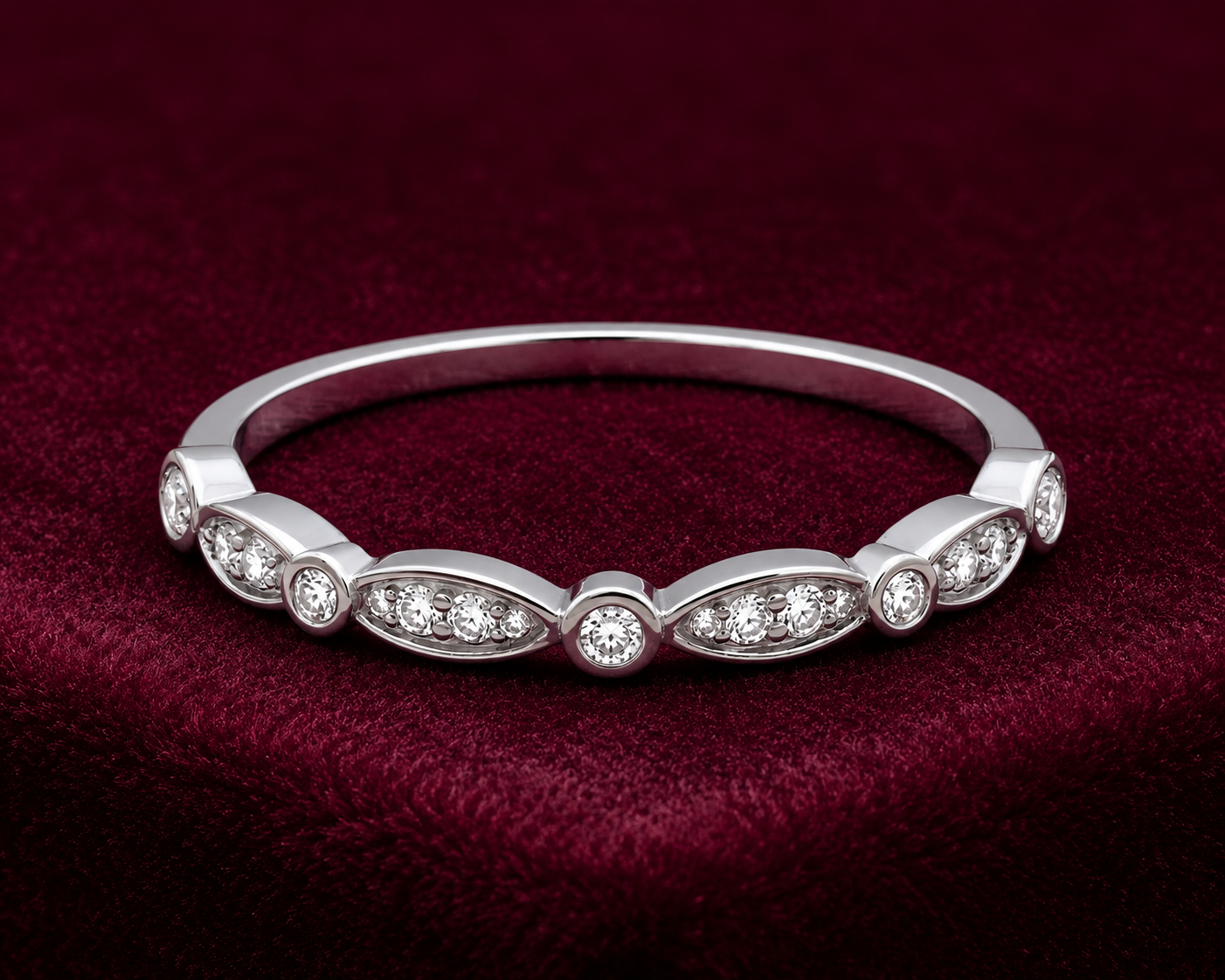 Sterling Silver Marquise Eternity Vintage Band Ring 925 Hallmark
