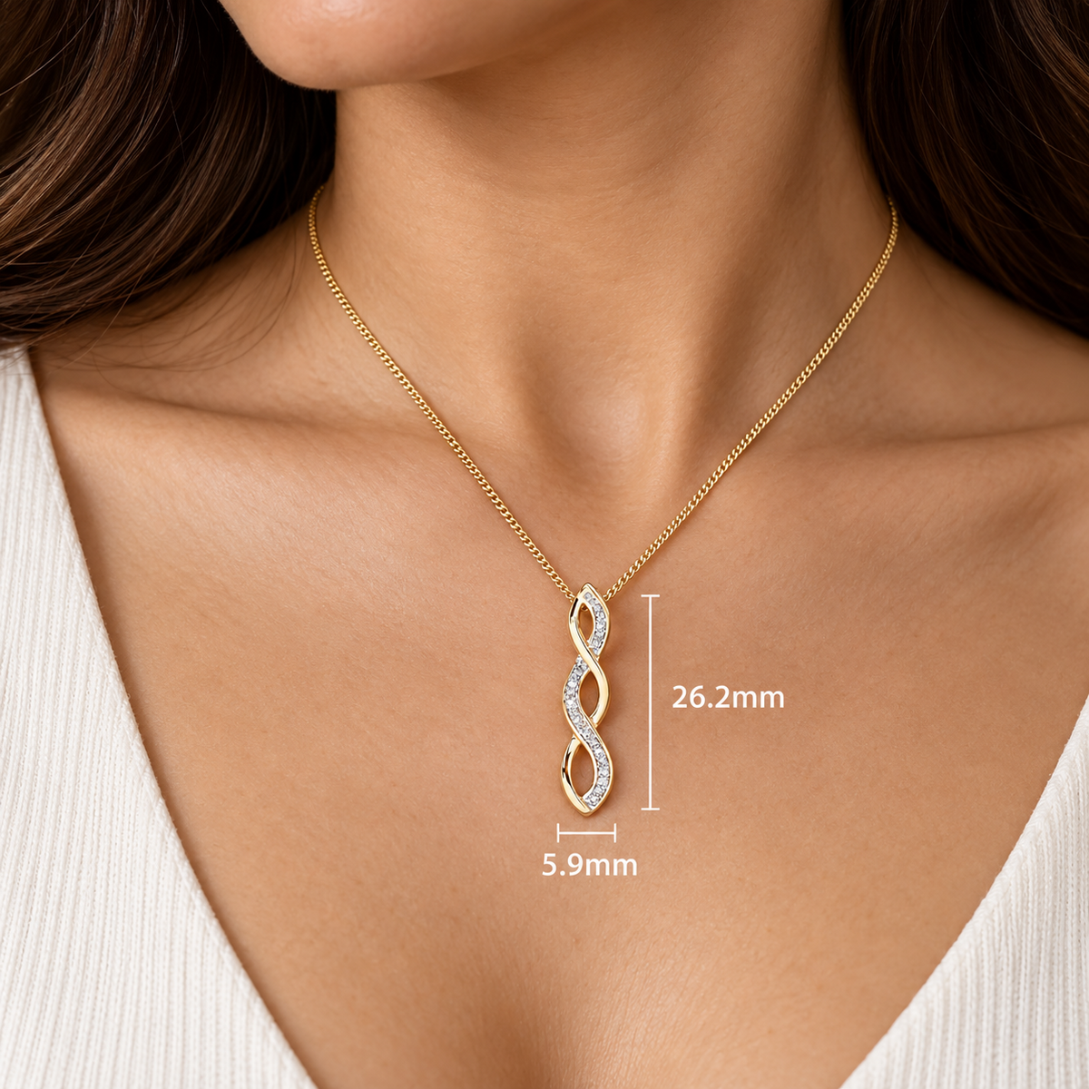 Real Diamond Twist Pendant Necklace 9ct Yellow Gold 18" / 45cm