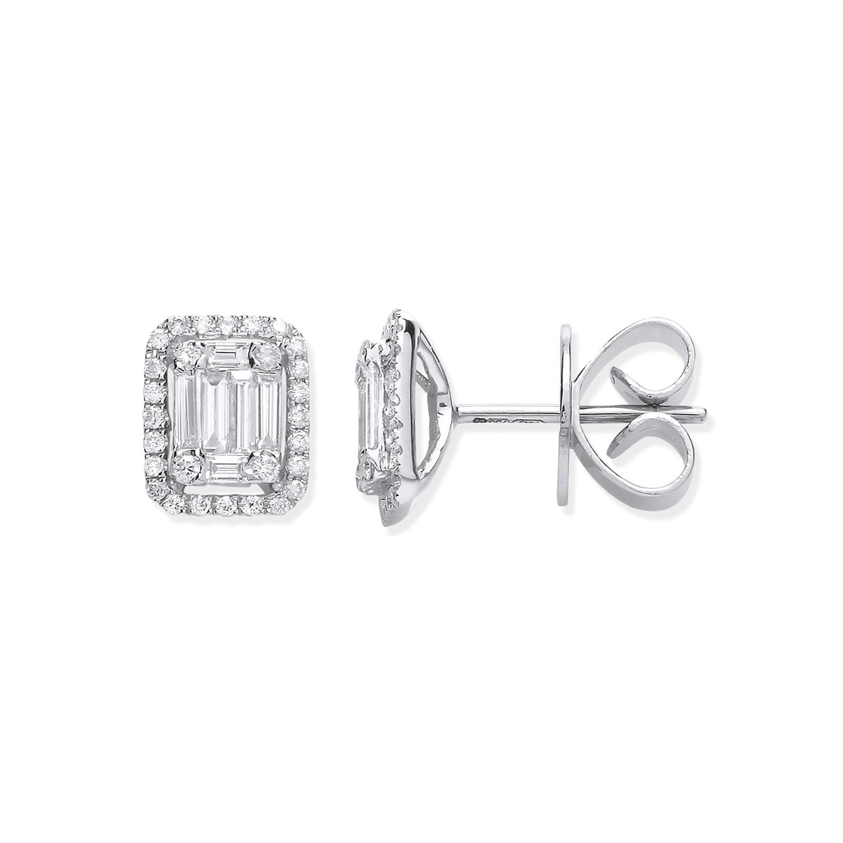 Diamond Baguette Rectangular Earrings 18ct White Gold 0.65ct Real Mined Diamonds