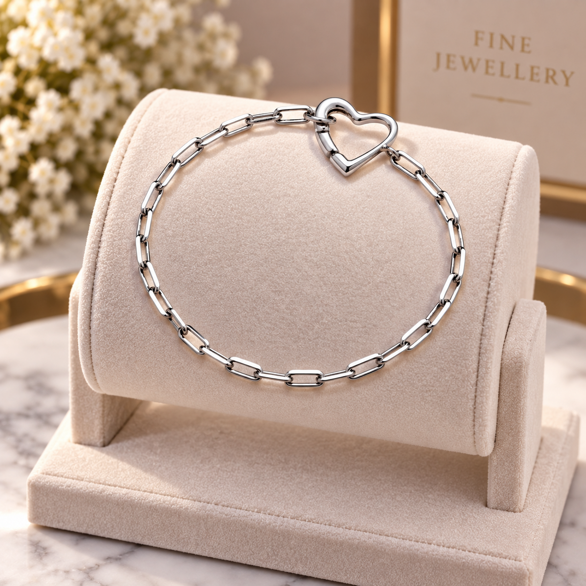 Sterling Silver Paperclip Chain Bracelet Open Heart Clasp Women’s Jewellery Gift
