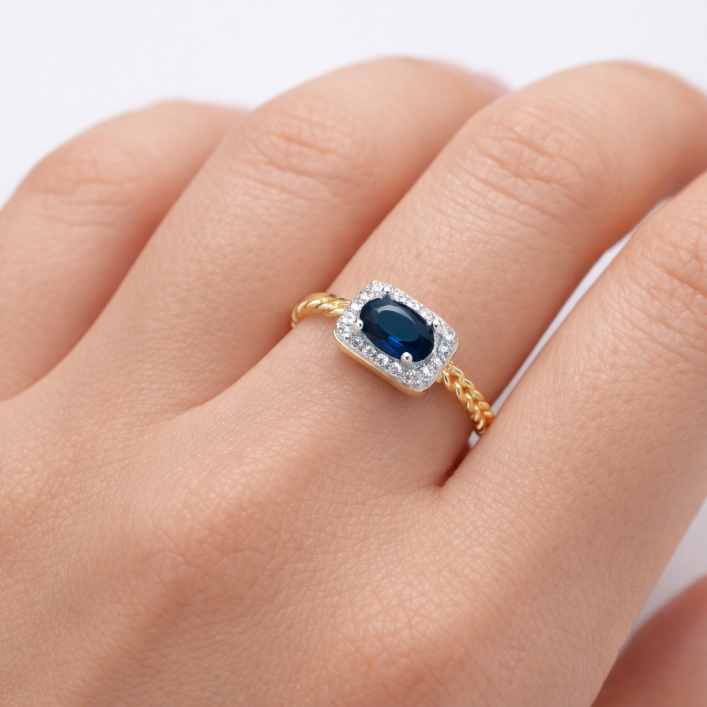 18ct Yellow Gold Sapphire Cluster Ring on Sterling Silver 925 Hallmark Size K-S
