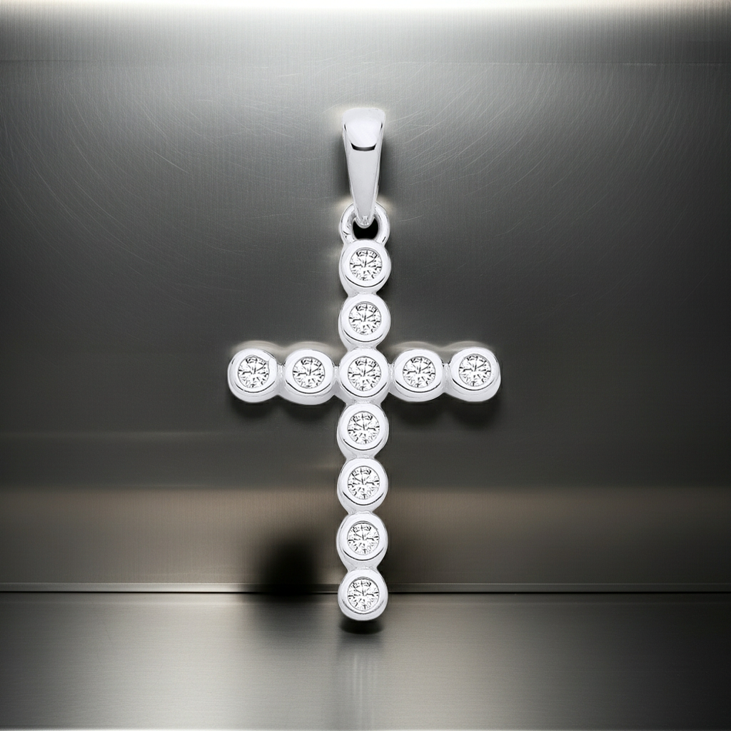 Sterling Silver Zircon Cross Pendant  925 Hallmark