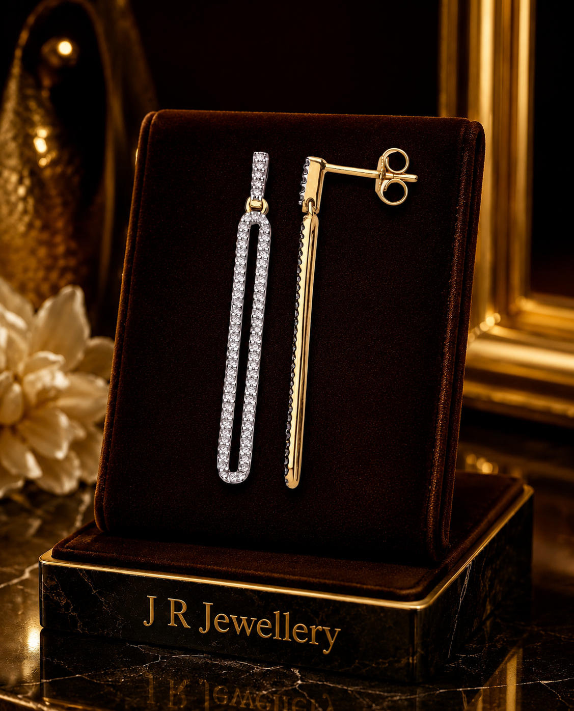 9ct Yellow Gold Natural Diamond Oval Loop Drop Dangle Earrings Elegant Gift