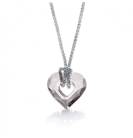 Crystal Heart Necklace Solid Sterling Silver 17" Length Luxurious Packaging