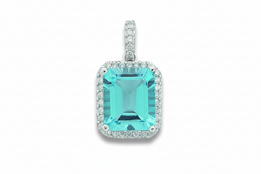 9ct White Gold 0.38ct Diamond & 7.50ct Blue Topaz Pendant