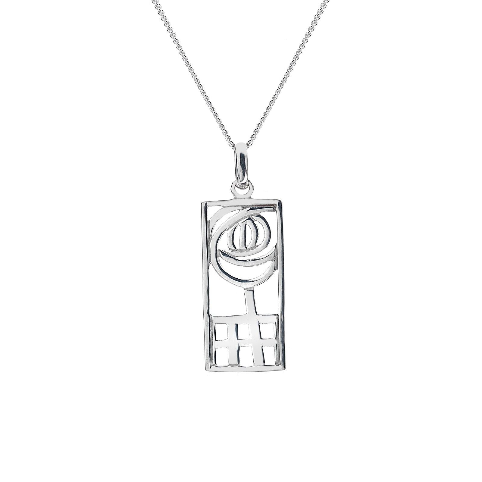 Mackintosh Rose Rectangle Pendant Sterling Silver 925 Hallmark All Chain Lengths