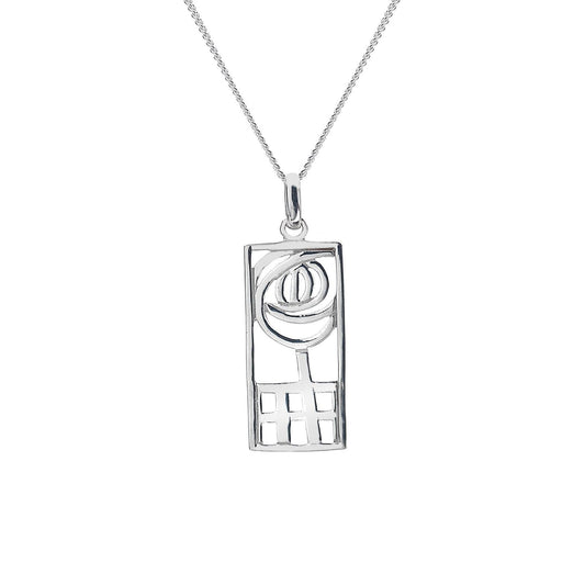 Mackintosh Rose Rectangle Pendant Sterling Silver 925 Hallmark All Chain Lengths