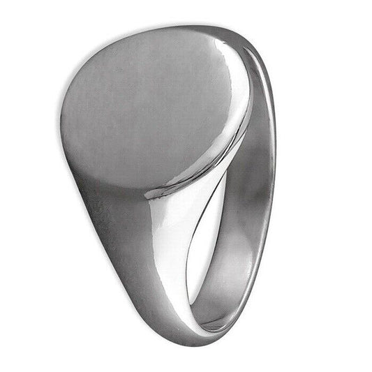 Men's Plain Oval Signet Ring Solid Sterling Silver 925 Hallmark Sizes M - Z