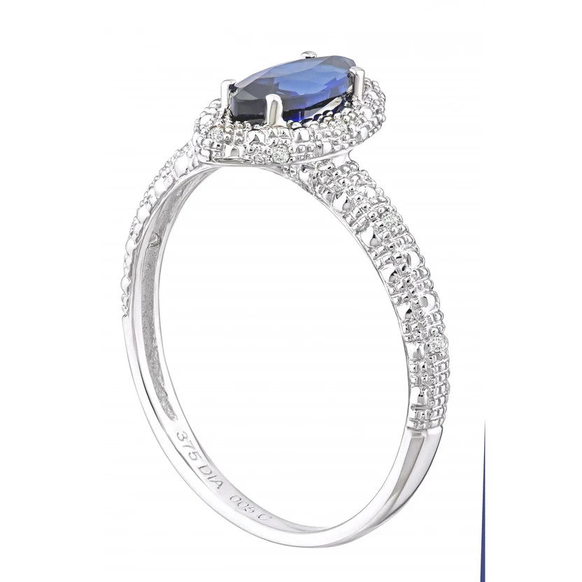Marquise Cut Blue Sapphire Halo Ring for Women Solid White Gold