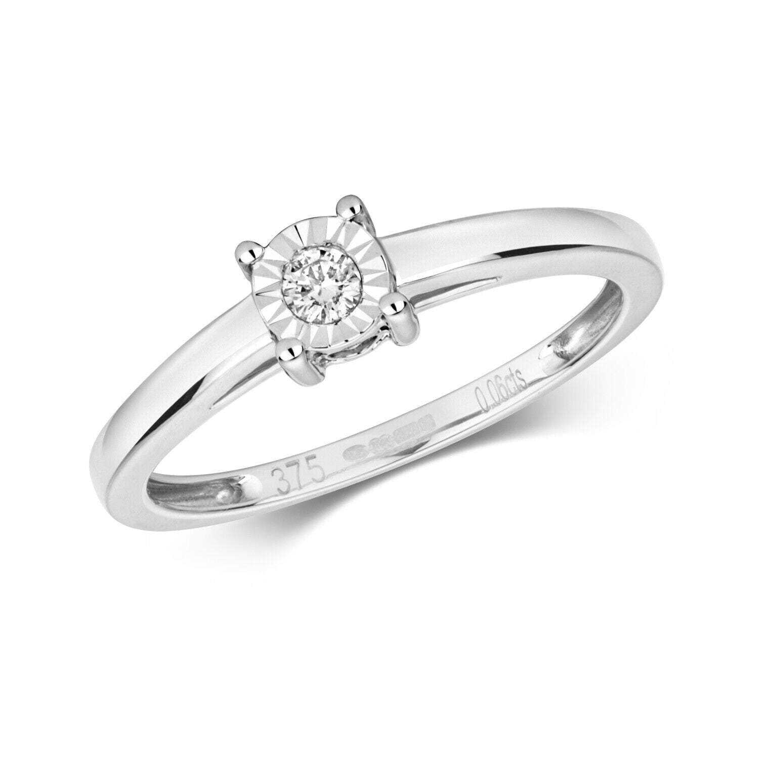 9ct White Gold Diamond Solitaire Ring Illusion Set Engagement Size J-Q
