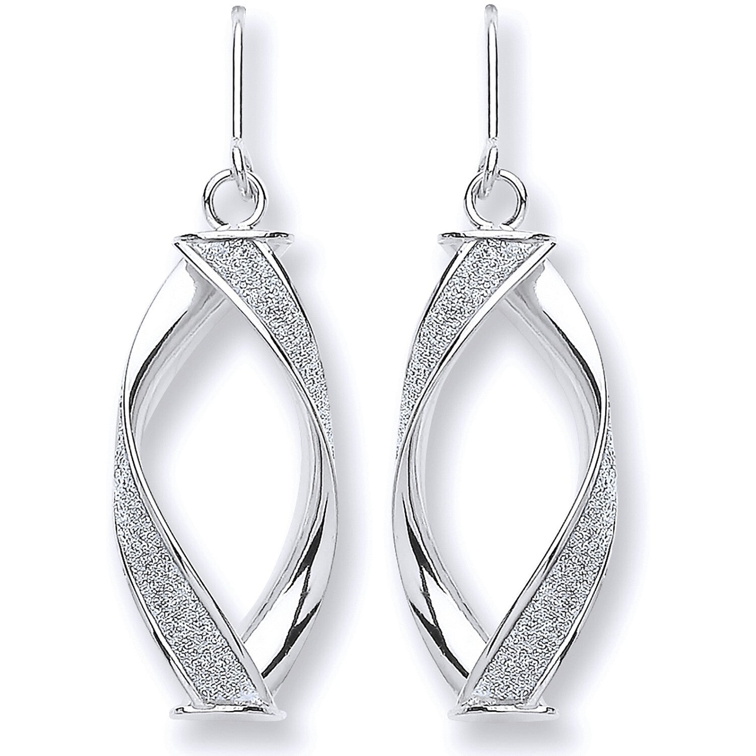 White Gold Twist Earrings 9ct Moondust Glitter Drop Hallmarked 37 x 12mm