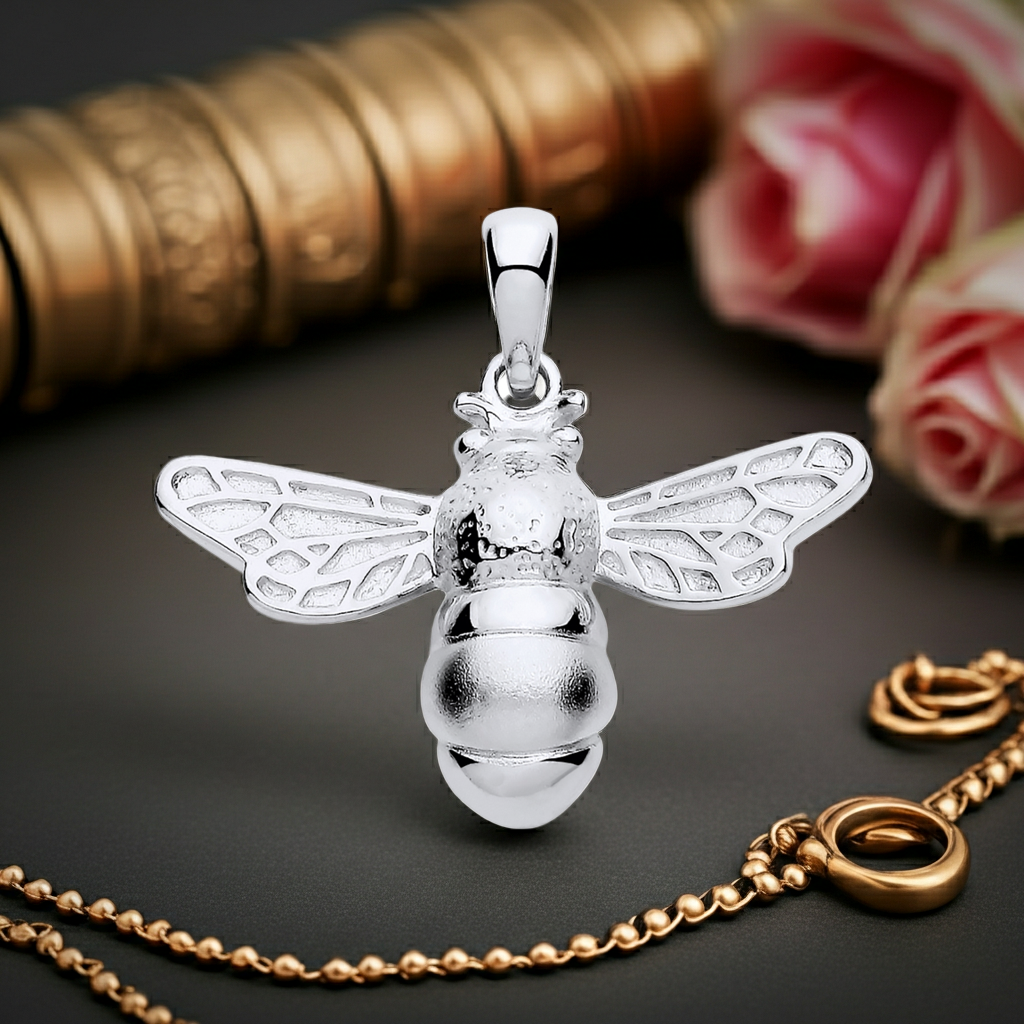 Big Bumble Bee Pendant Solid Sterling Silver 925 Hallmark 18" Chain