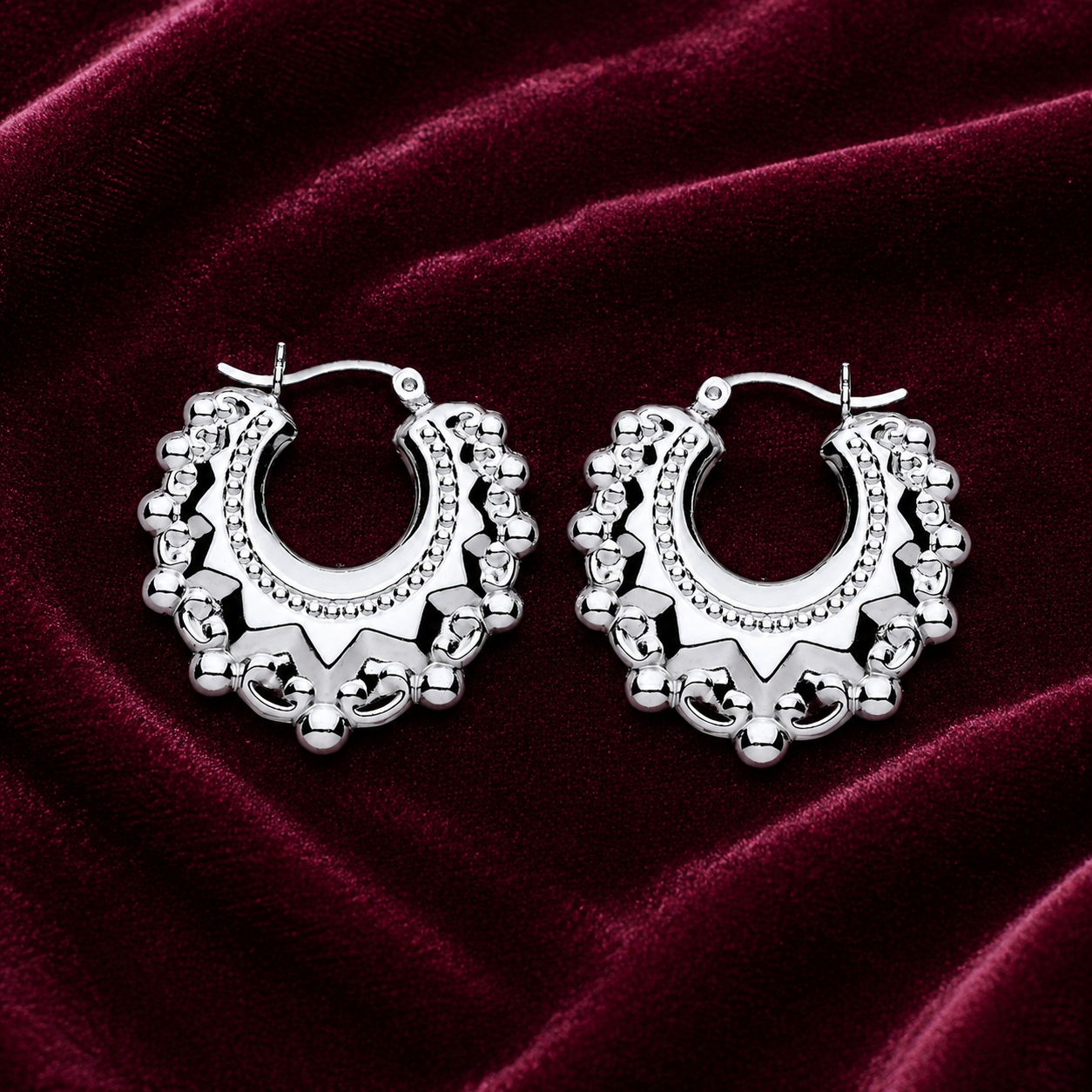 Sterling Silver Creole Hoop Earrings 37mm Diameter 925 Hallmark