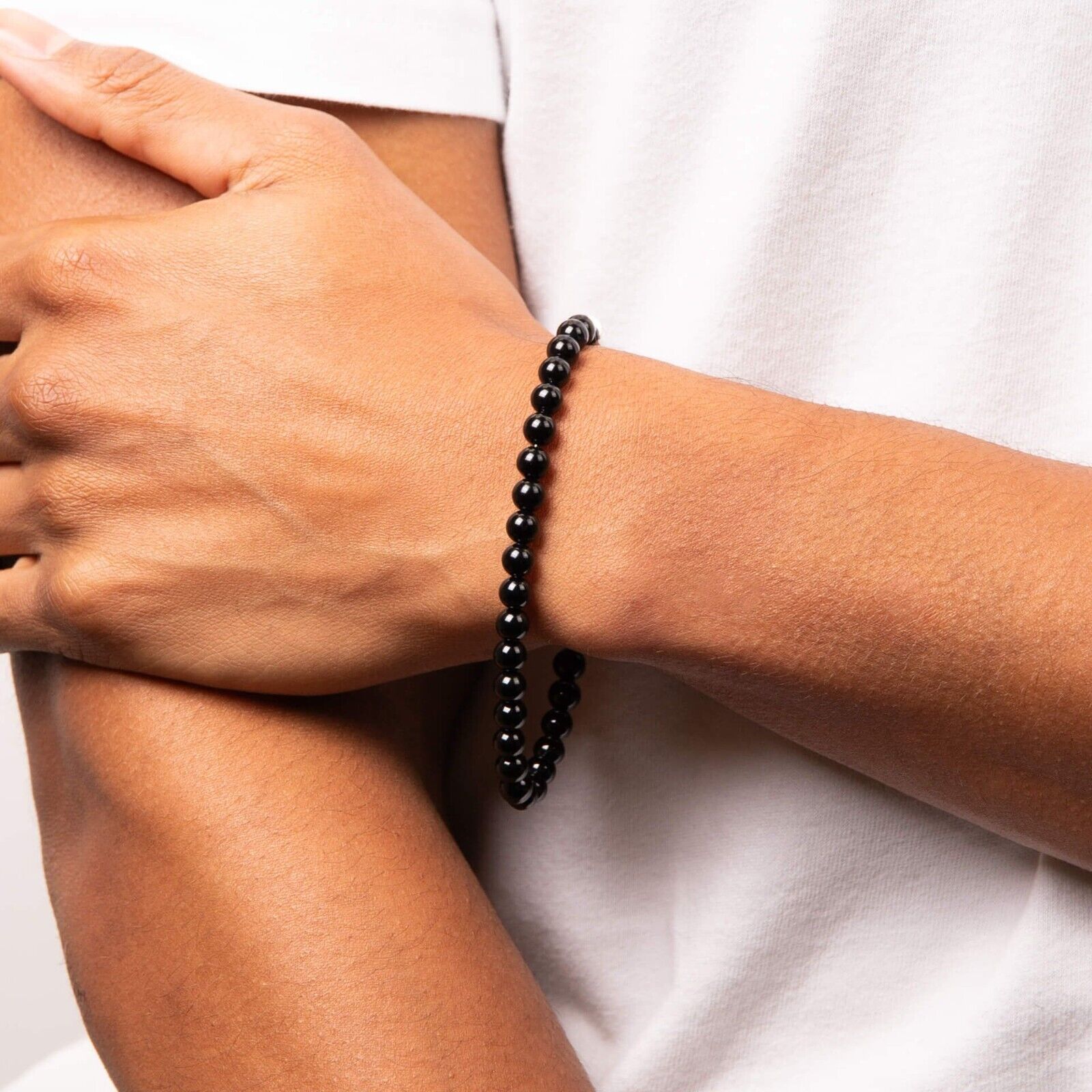 Fred Bennett Healing Bead Bracelet Natural Black Onyx Beads 22cm B5425B
