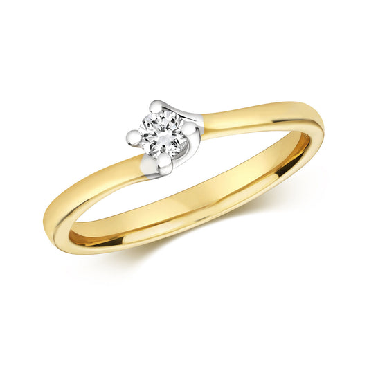 9ct Yellow Gold Real Diamond Twist Solitaire Ring Engagement Size J - Q