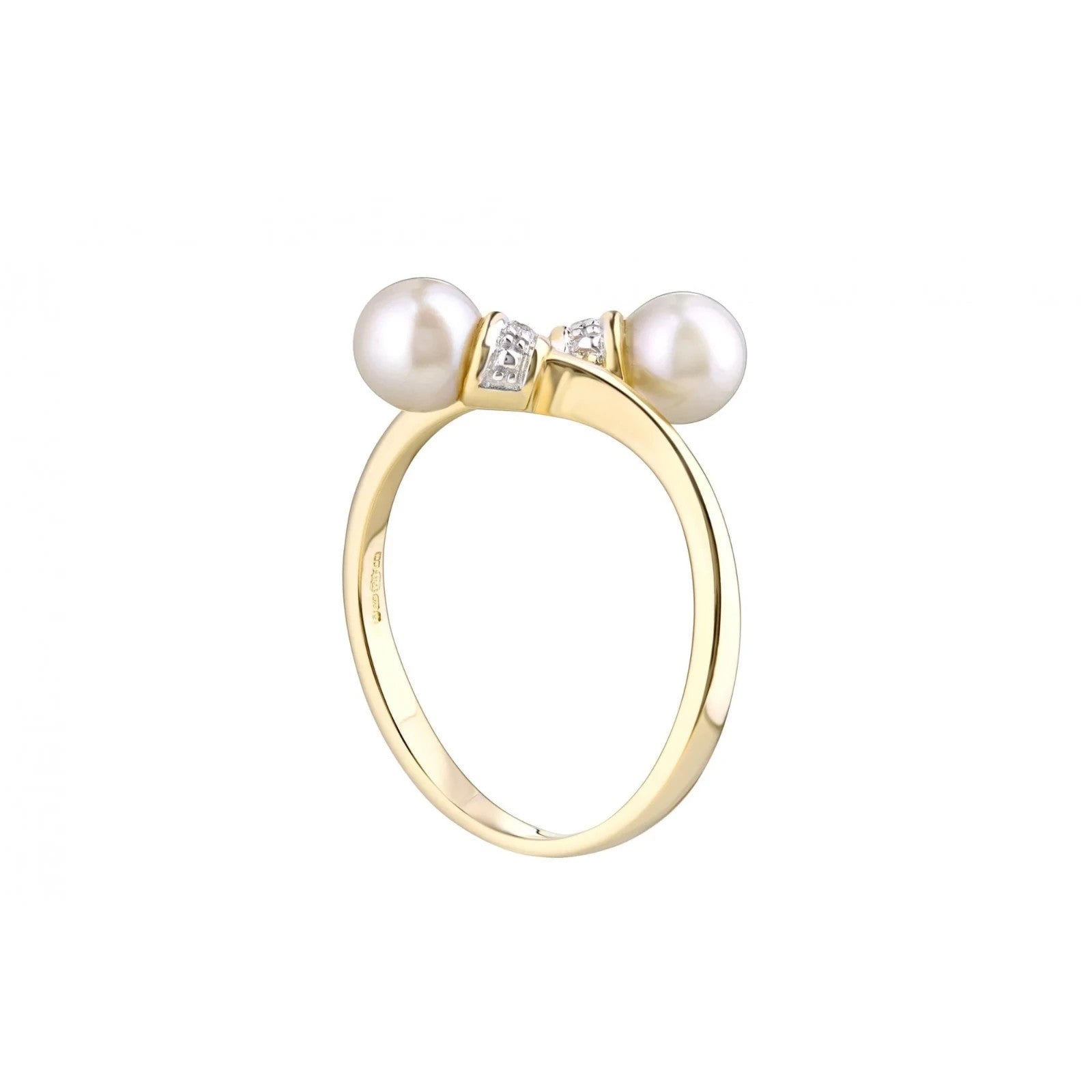 Modern Freshwater Pearl & Diamond Crossover Ring in 9ct Yellow Gold