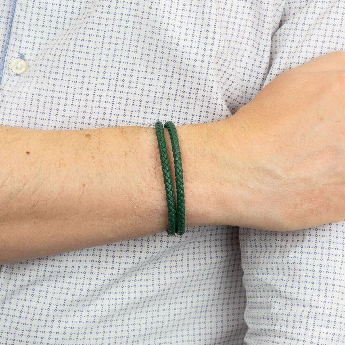 Fred Bennett Forest Green Leather Double Row Bracelet 21cm B5378