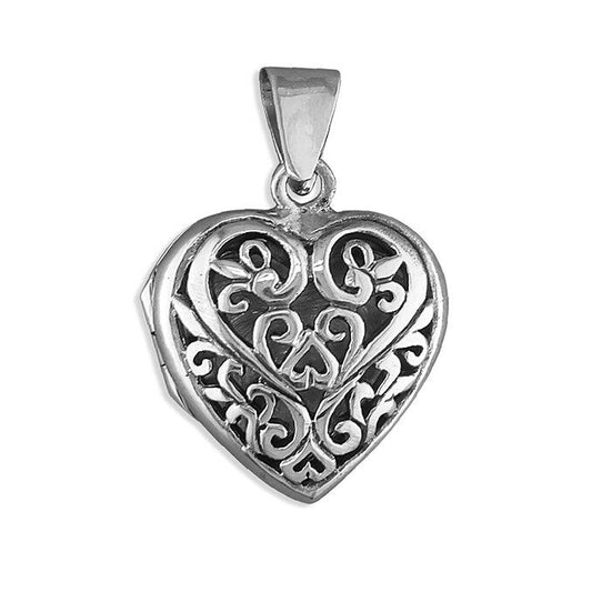 Filigree Heart Locket Pendant 925 Sterling Silver Handmade