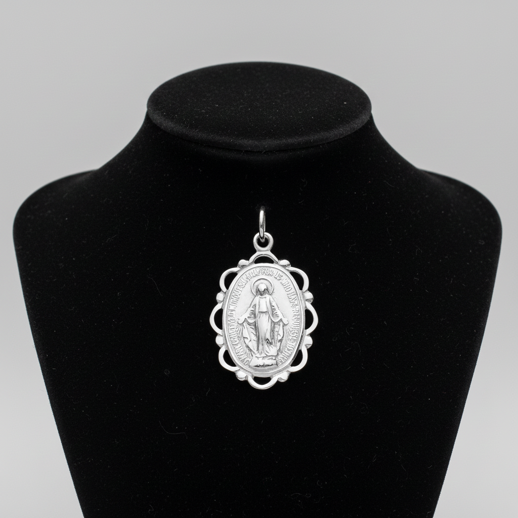 Sterling Silver Madonna Oval Pendant Medal 925 Hallmark