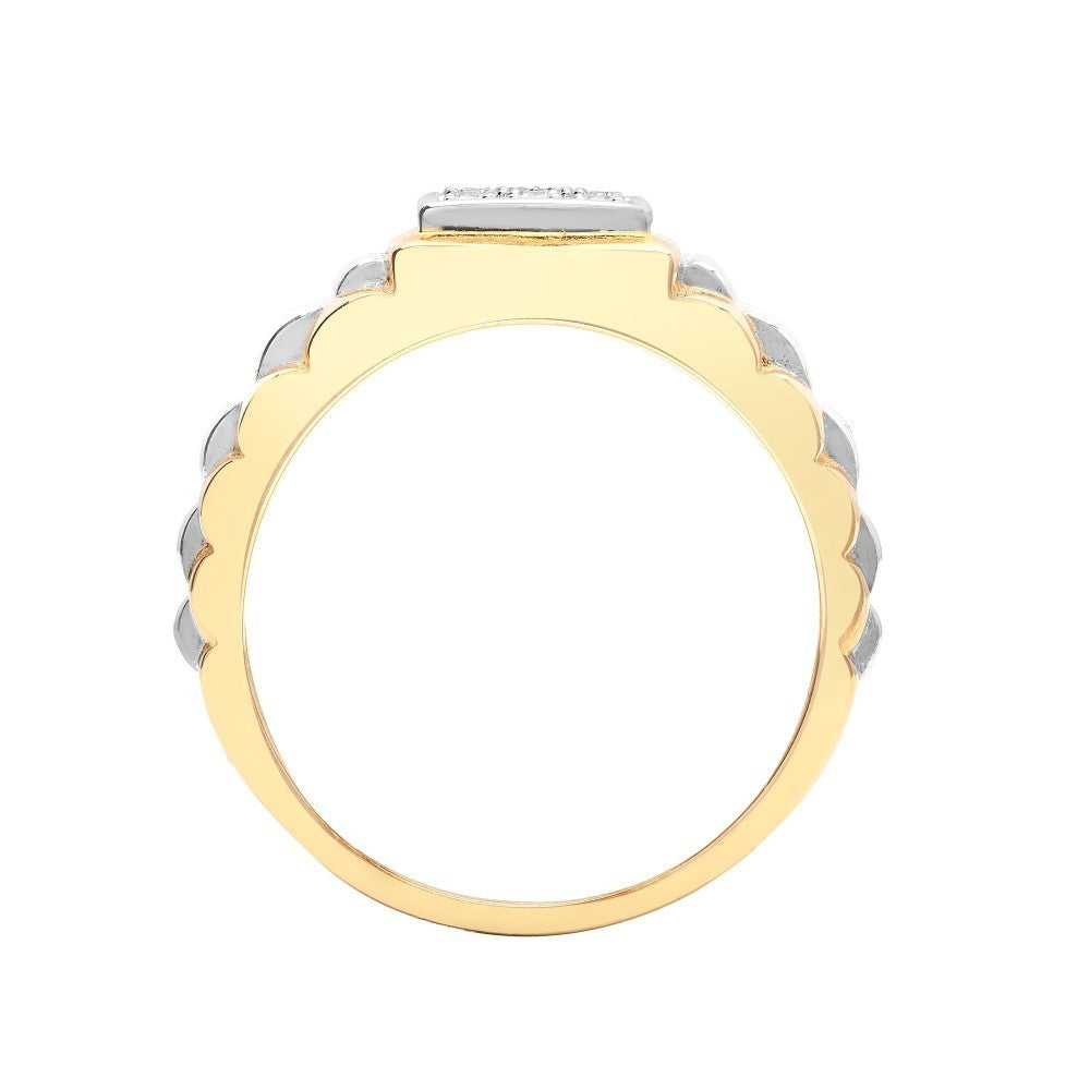 Men's Natural Diamond Ring Solid Yellow and White Gold 0.15ctw Diamonds