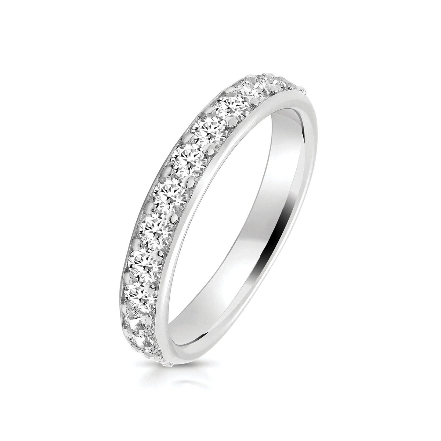 Sterling Silver Half Eternity Ring Grain Set 3.5mm Wide 925 Hallmark Rhodium