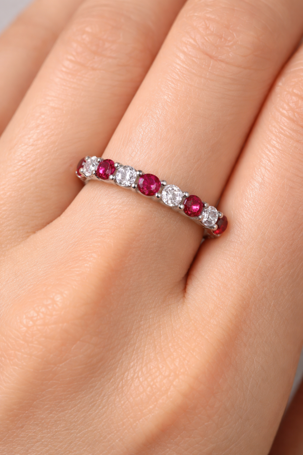 Sterling Silver Ruby Full Eternity Ring 3mm Band 925 Hallmark Size K - S
