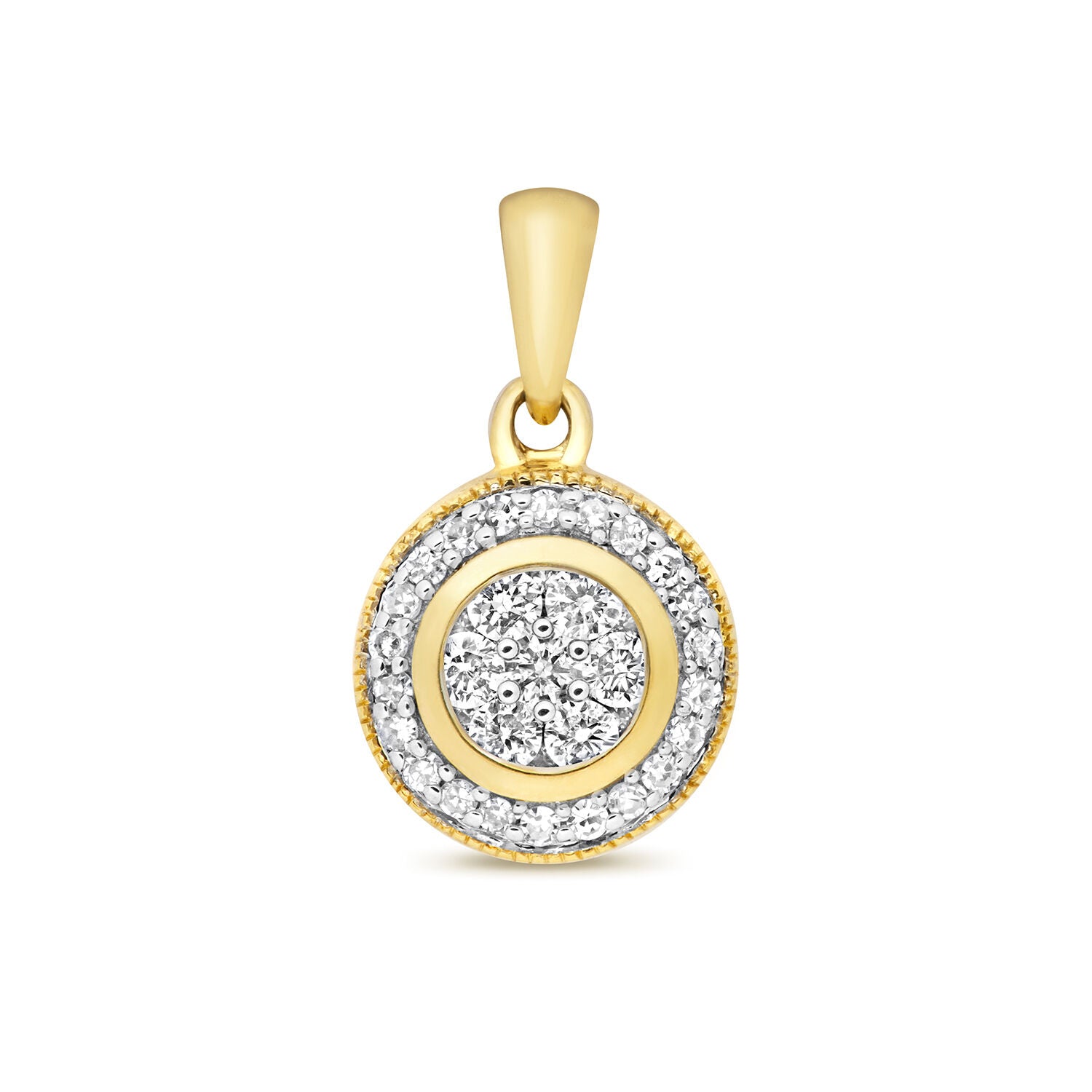 Diamond Halo Cluster Pendant 9ct Yellow Gold 0.25ctw Real Diamonds