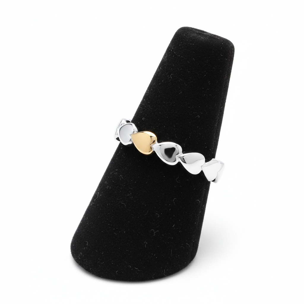 Sterling Silver Heart Band Ring 18ct Yellow Gold Detail 925 Hallmark Sizes K-S