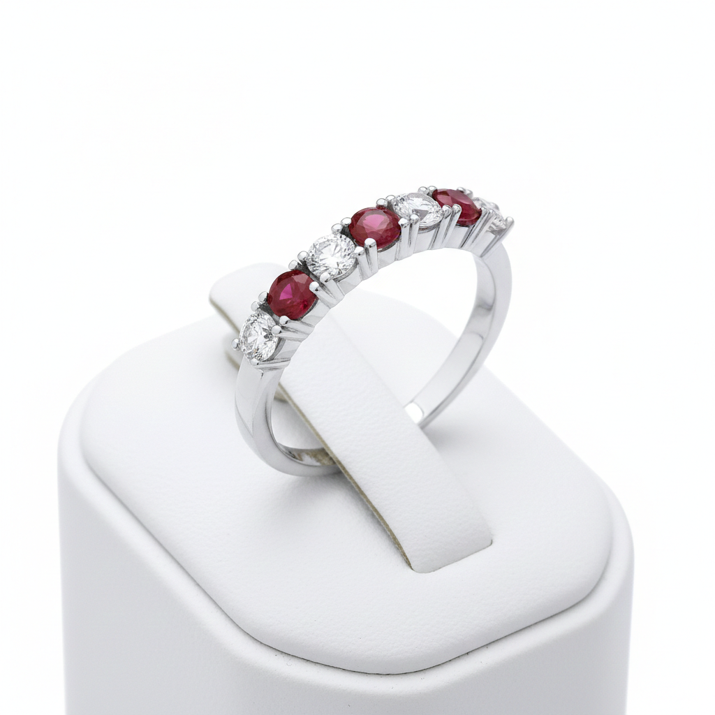 Sterling Silver Ruby Eternity Ring Anniversary Band 925 Hallmark Size K-S