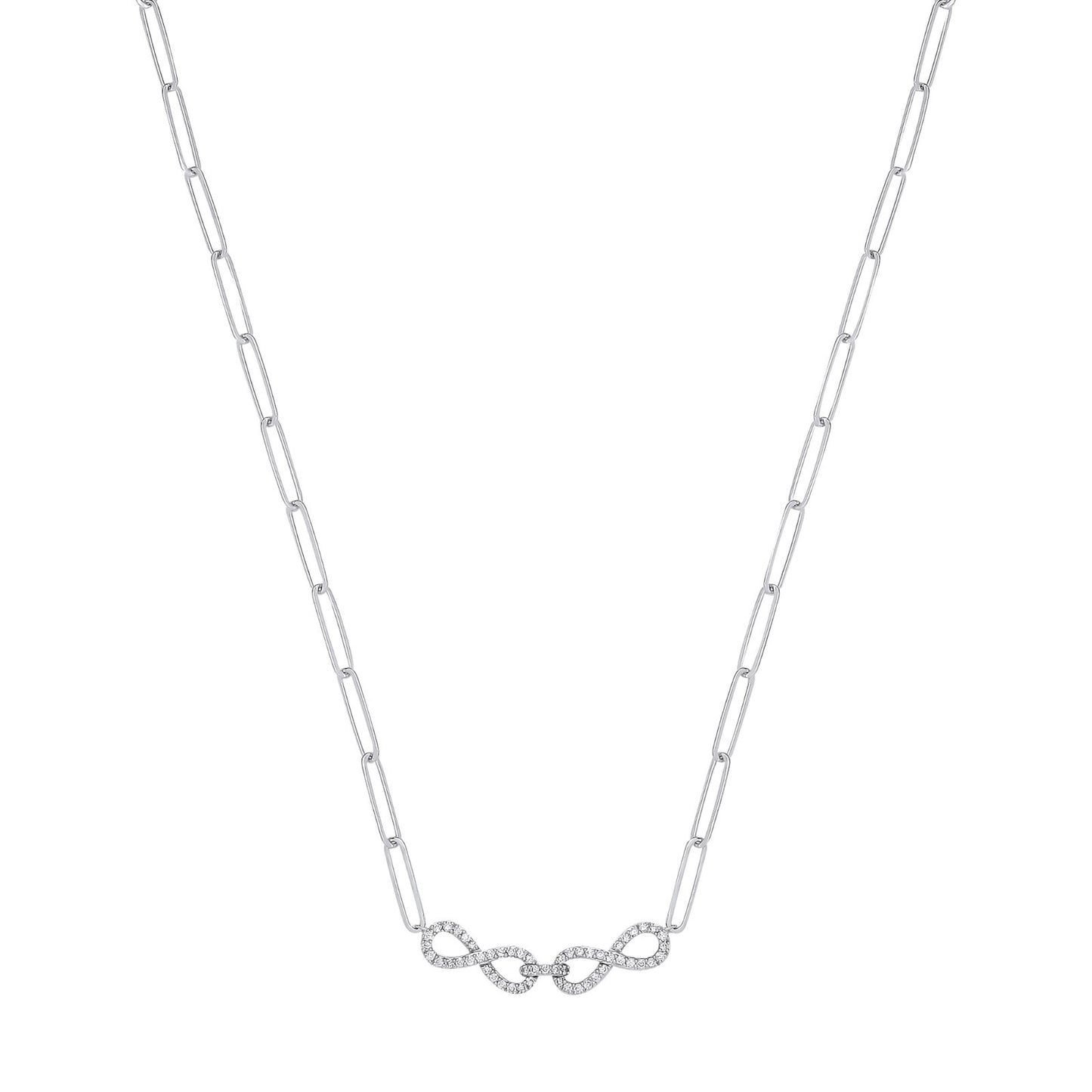 9ct White Gold 0.24ctw Diamond Infinity Link Necklace 18" Paper Chain