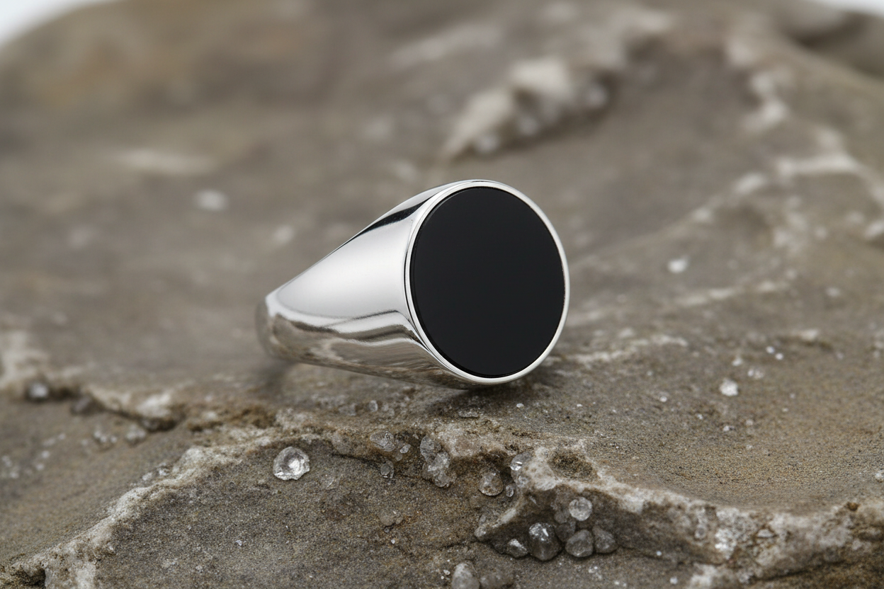 Men's Onyx Signet Ring Gents Solid Sterling Silver Engagement Size O - Z