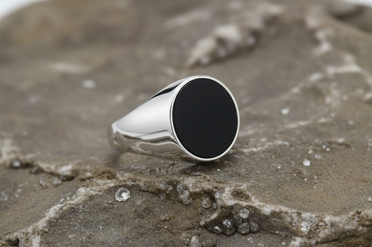 Men's Onyx Signet Ring Gents Solid Sterling Silver Engagement Size O - Z