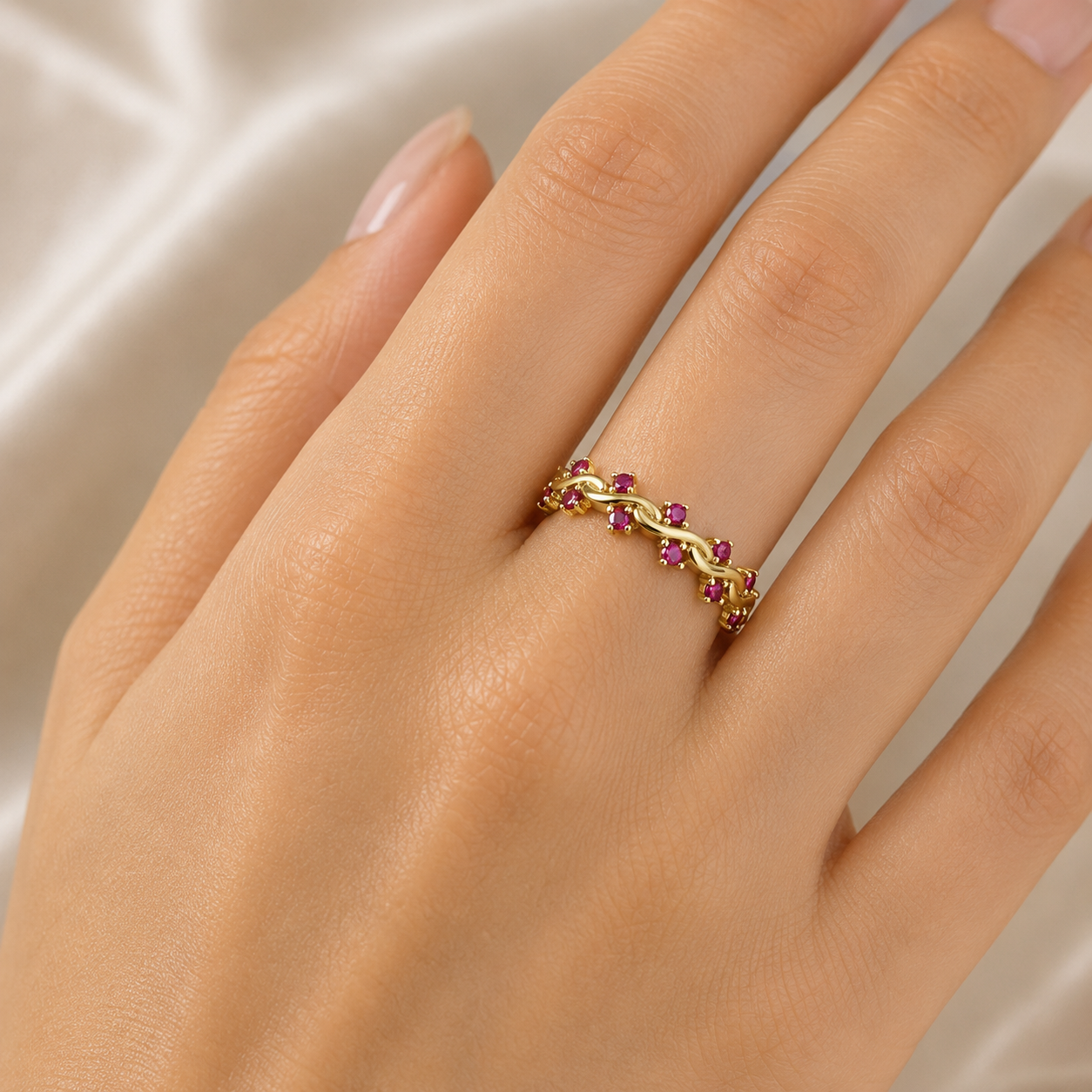 Ruby 9k Yellow Gold Designer Band Ring Eternity Stacking Hallmarked Size K-S