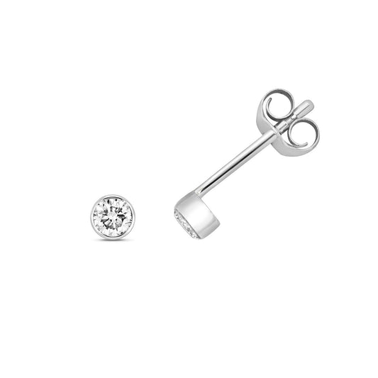 9ct White Gold Diamond Stud Earrings Rub Over Smooth Setting Real Diamonds