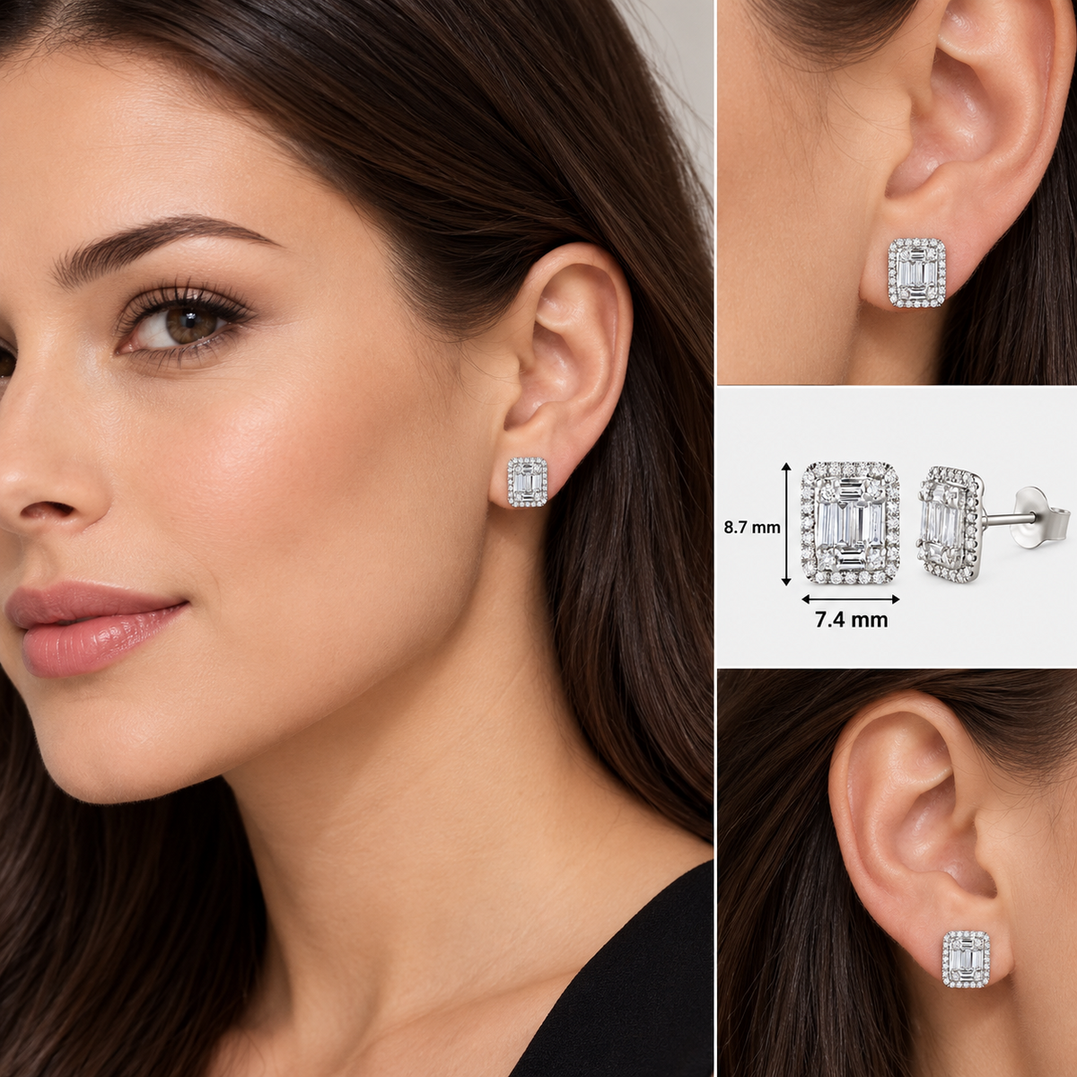 Diamond Baguette Rectangular Earrings 18ct White Gold 0.65ct Real Mined Diamonds
