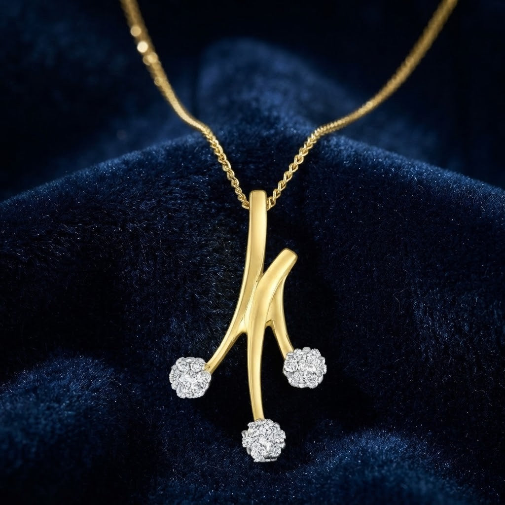Three Cluster Diamond Pendant Necklace 18" / 45cm Natural Premium Diamonds