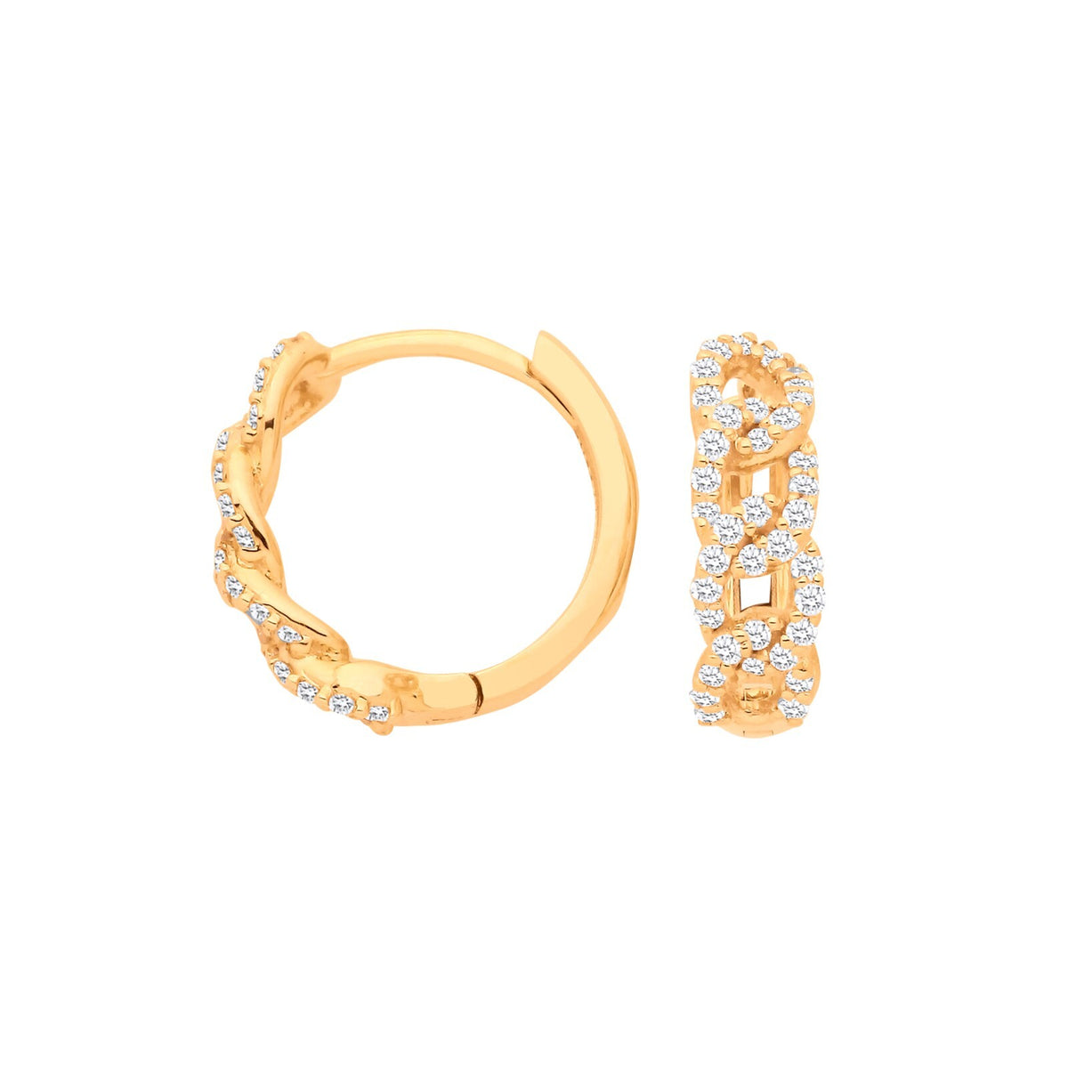 Real Diamond Huggie Hoop Earrings 9ct Yellow Gold 13mm 0.28ctw Mined Diamonds