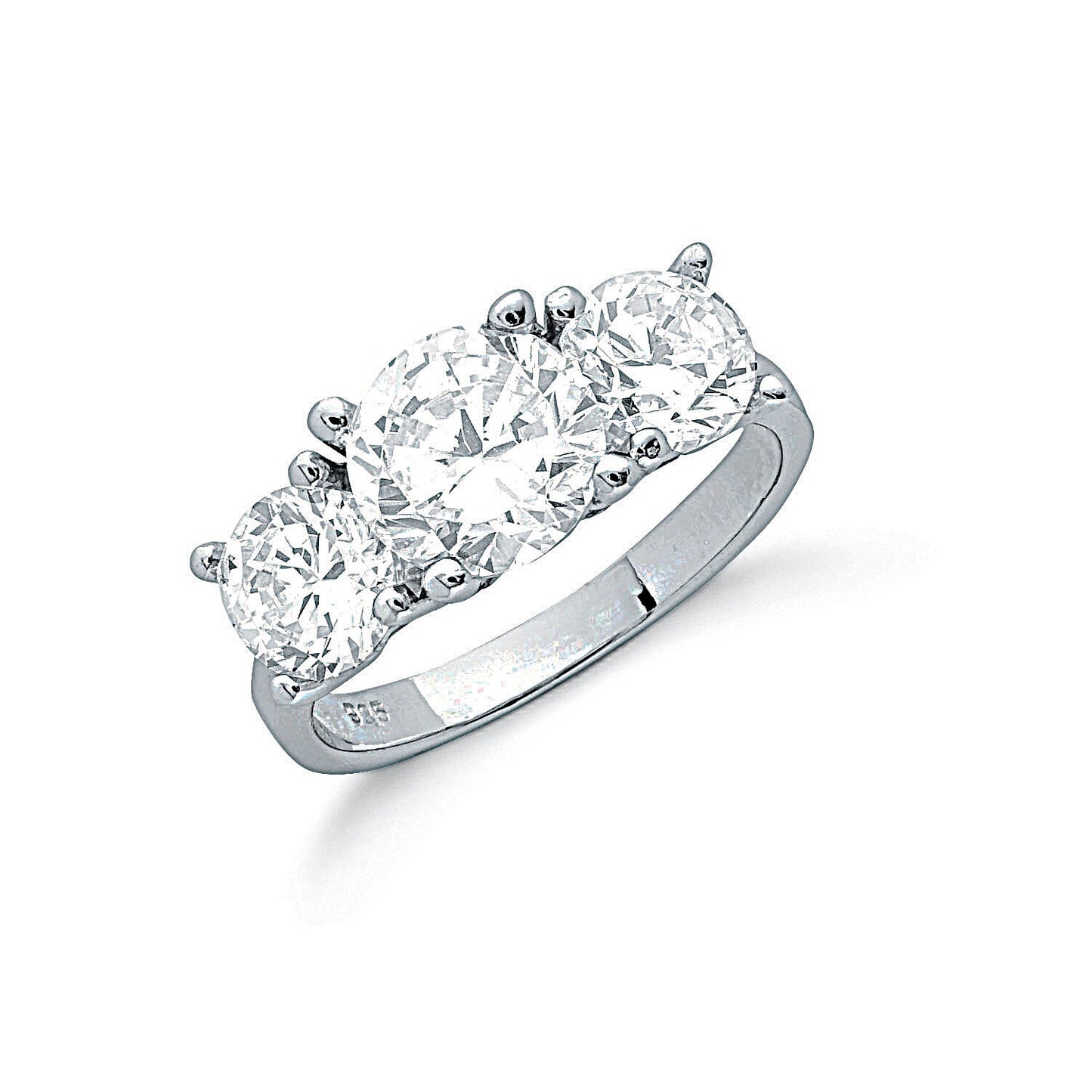 Sterling Silver Claw Set Zircon Trilogy Ring 925 Hallmark Size J-Q British Made