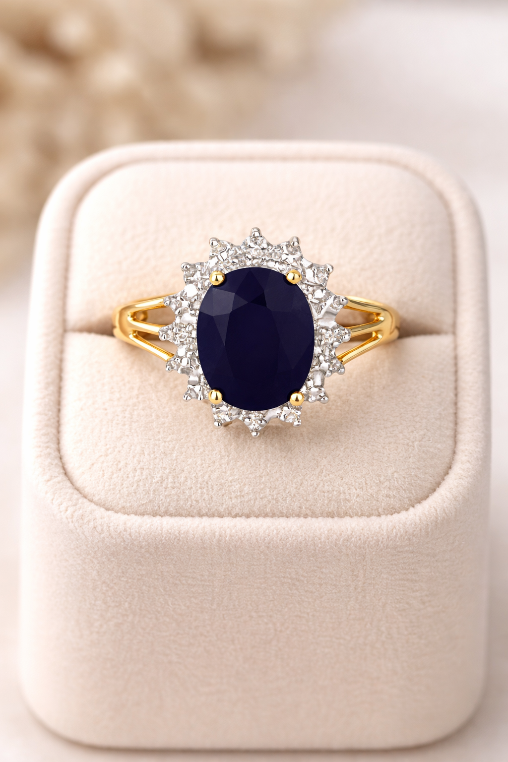 Sapphire and Diamond Ring Solid Yellow Gold Large Centre Stone Size J - Q