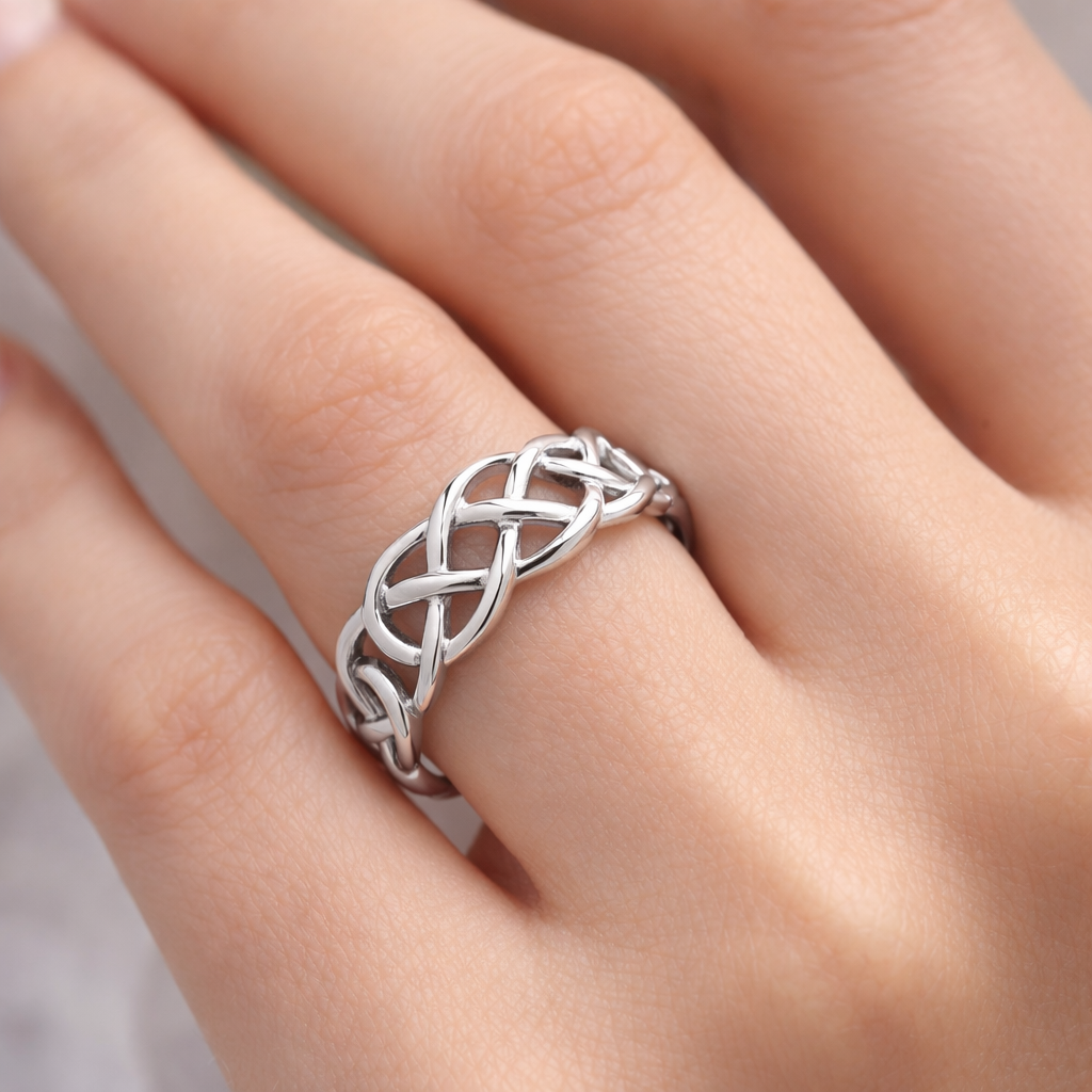 Celtic Band Ring Solid Sterling Silver 925 Hallmark Size J - V