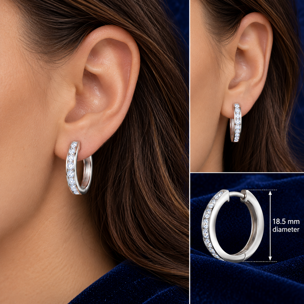 Real Diamond Hoop Earrings 9ct White Gold 18.5mm Diameter 0.50ctw Mined Diamonds