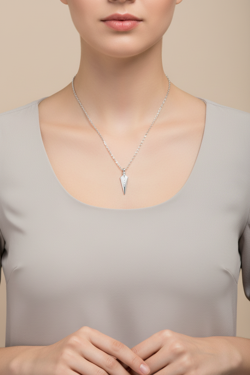 Arrow Head Tip Necklace with 50cm Belcher Chain 925 Sterling Silver 925 hallmark