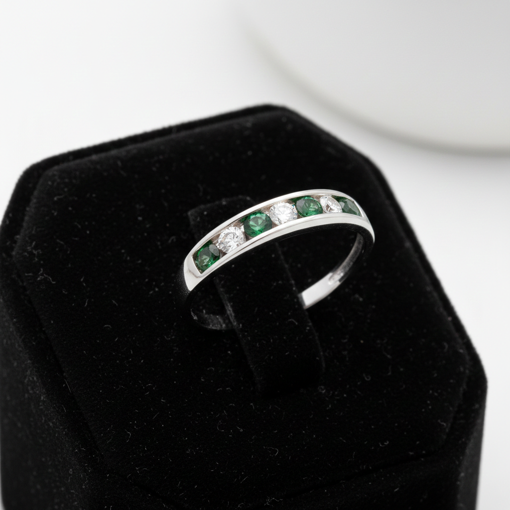 Sterling Silver Emerald Eternity Ring Channel Set Band 925 Hallmark Size K-S