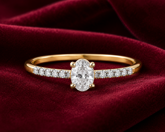 18ct Gold Oval Solitaire Engagement Ring on Solid Sterling Silver 925 Size J-T