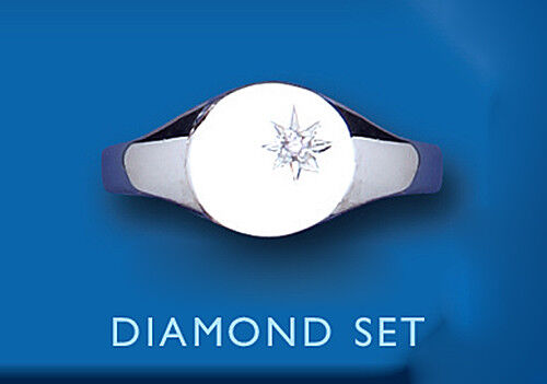 Diamond Signet Ring Solid Sterling Silver Ladies Oval