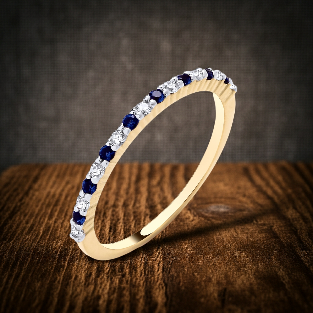 18ct Gold Sapphire Eternity Ring on Solid Sterling Silver 925 Hallmark