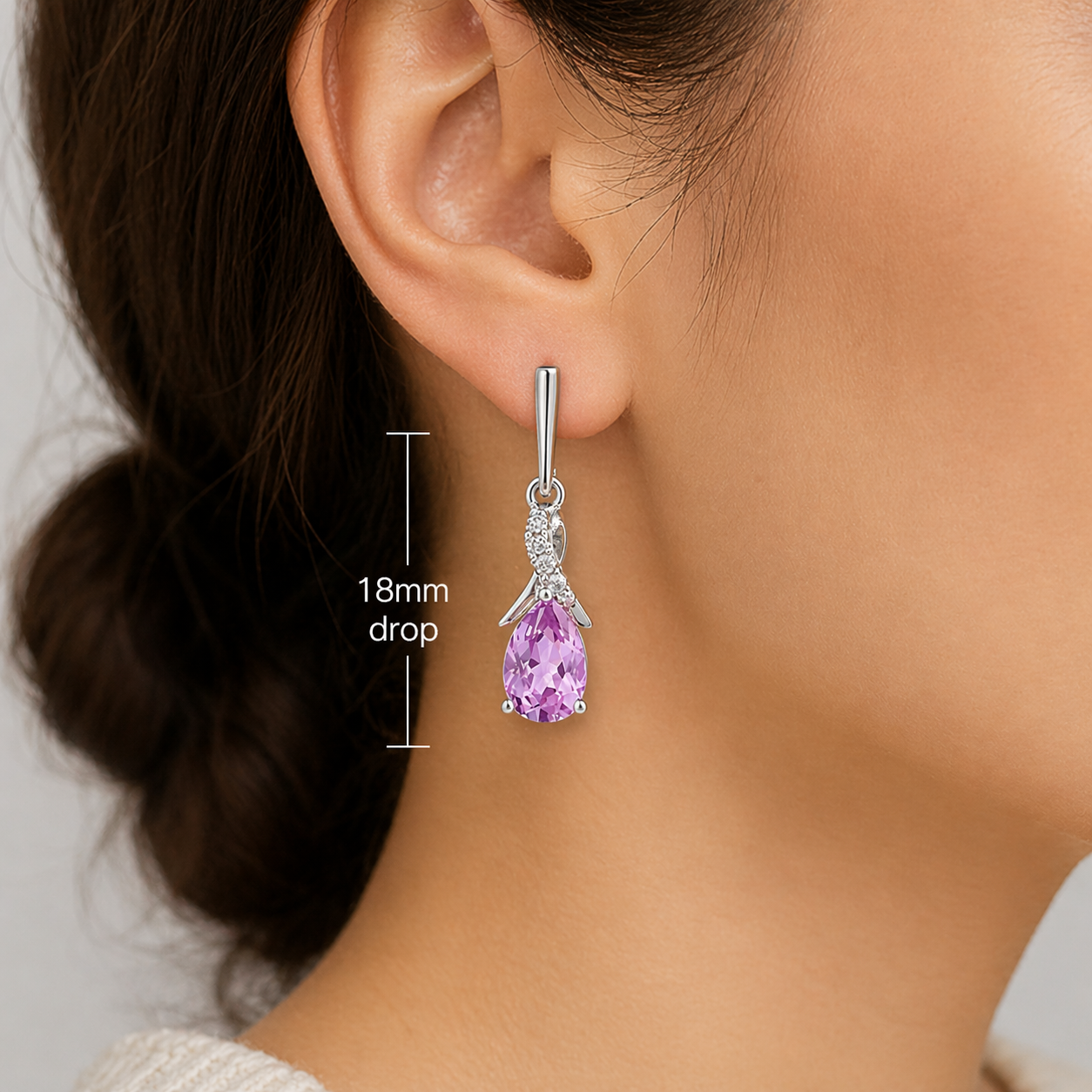 Pink Sapphire and Diamond Earrings Solid 9ct White Gold Teardrops Hallmarked