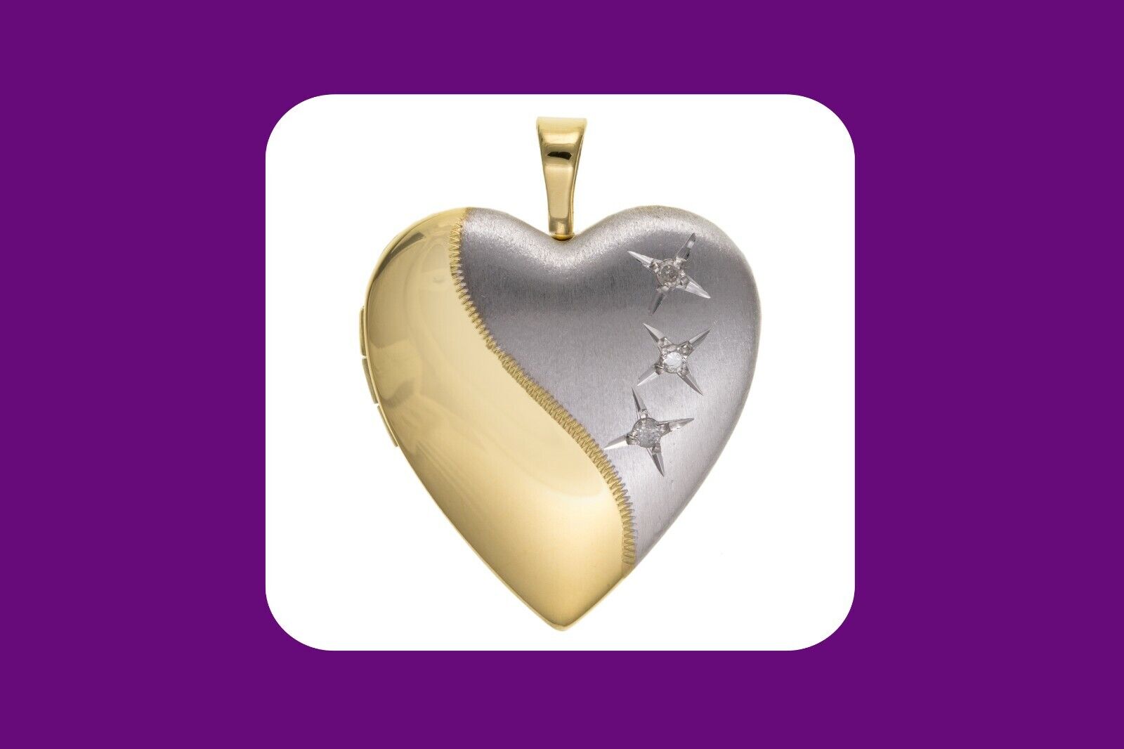Silver Diamond Heart Locket Yellow Gold Detail 925 Hallmark All Chain Lengths