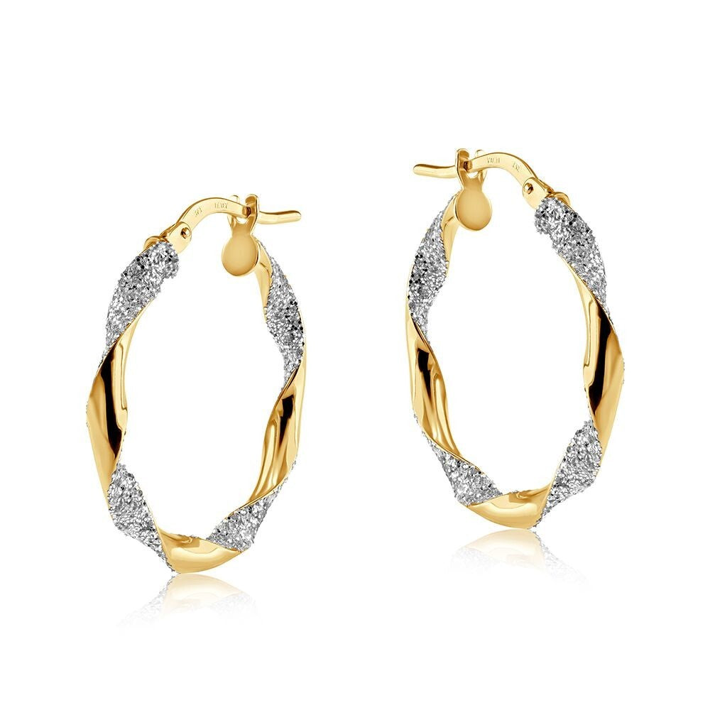 9ct Glitter Finish Hoop Earrings Two Colour Gold 25mm Hallmarked Hoops