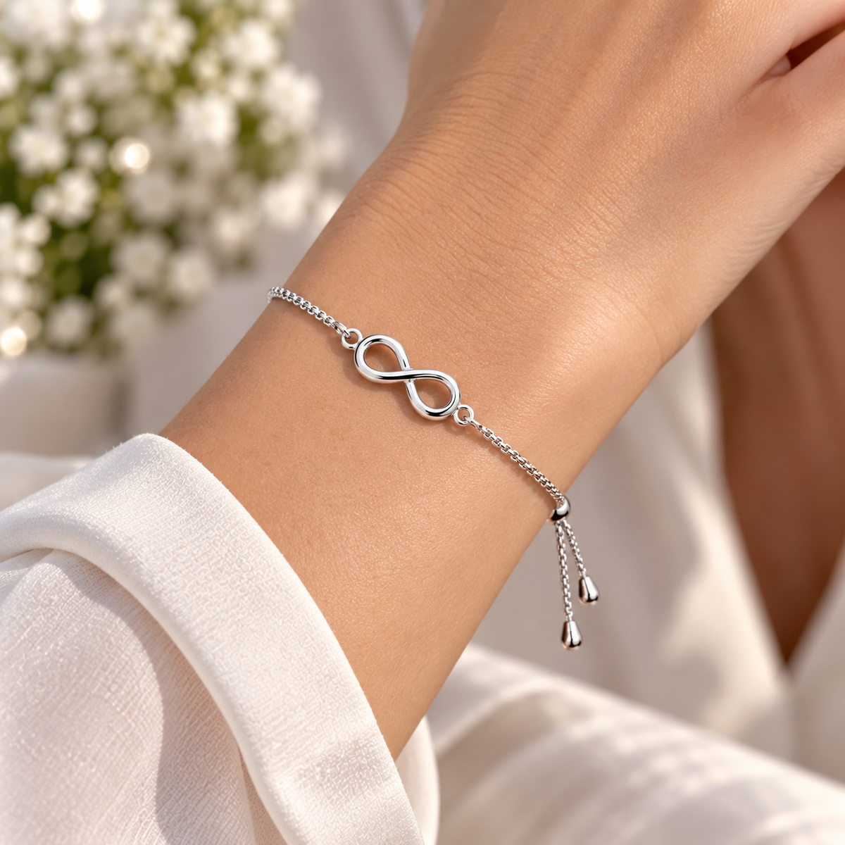 Sterling Silver Infinity Adjustable Bolo Slider Bracelet Ball Ends 925